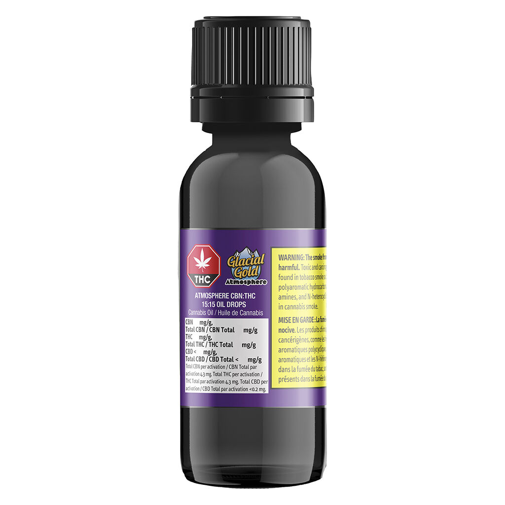 Glacial Gold : Atmosphere Cbn:Thc 15:15 Oil Drops - Glacial Gold : Atmosphere CBN:THC 15:15 Oil Drops 35mL