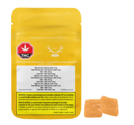 Wyld : Real Fruit Sour Peach Mango 3:1 CBG:THC Gummies (2x5mg)