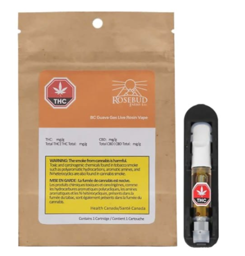 Rosebud Cannabis Farms : BC Guava Gas Live Rosin Vape Cart (1g)
