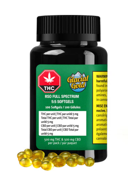 Glacial Gold : RSO Full Spectrum 5:5 THC:CBD Softgels (100pk)