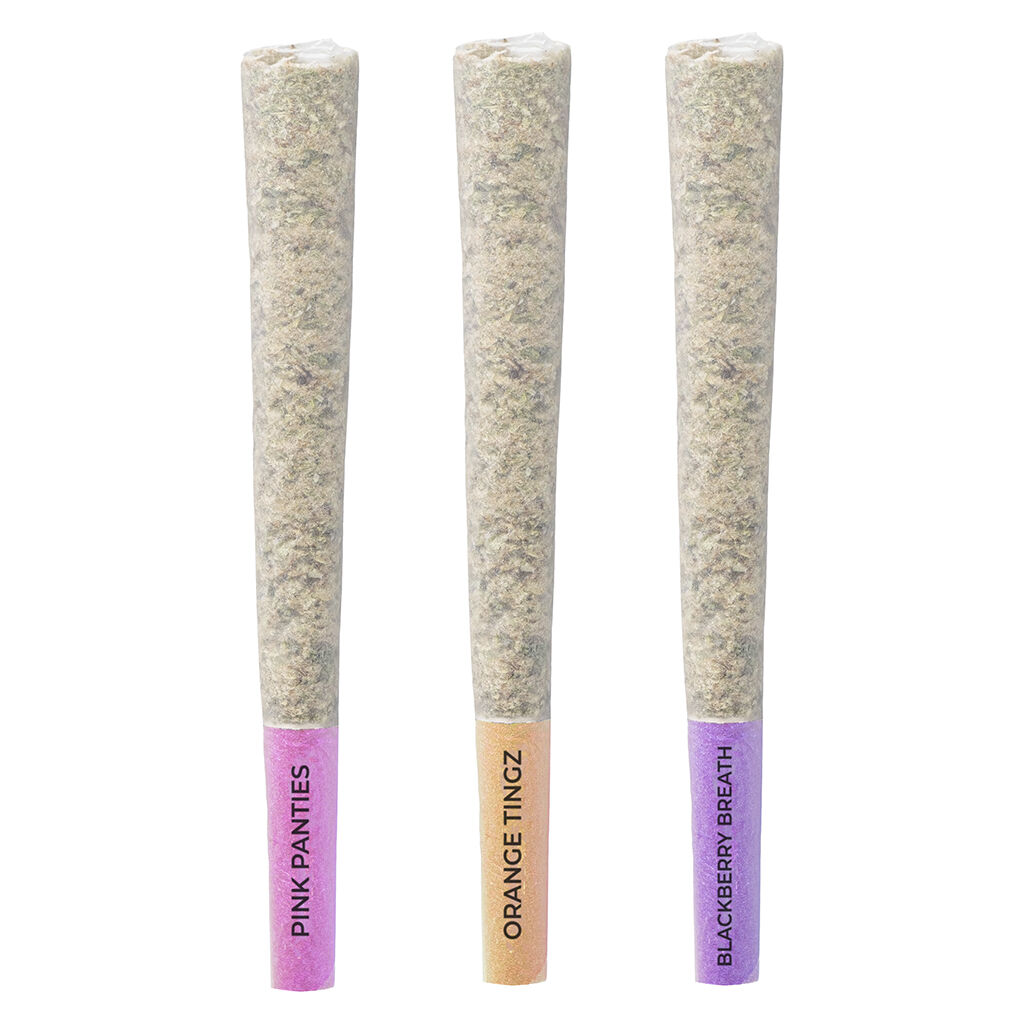 Pistol and Paris : PINK PANTIES ORANGE TINGZ & BLACKBERRY BREATH PRE-ROLLS - PINK PANTIES ORANGE TINGZ & BLACKBERRY BREATH PRE-ROLLS (3X1G)