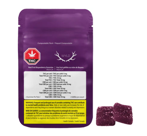 Wyld : Real Fruit Boysenberry 2:1:1 CBD:THC:CBN Gummies (2x5mg THC:CBD:CBN))