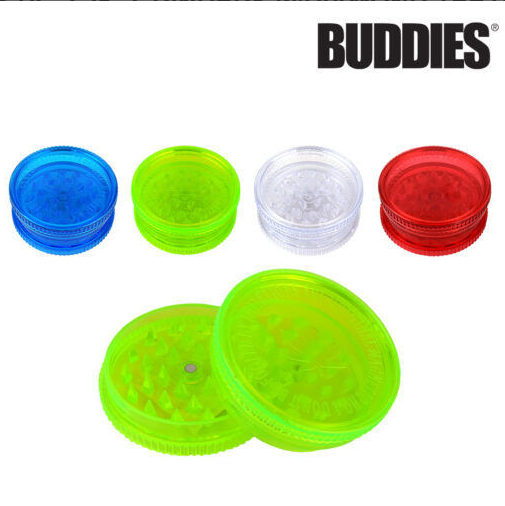 BUDDIES CLEAR PLASTIC GRINDERS - Buddies 2.25" Plastic 2-Piece Grinder