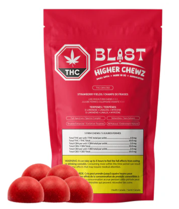 Blast - Strawberry Fields Live Rosin 1:1:1 Higher Chewz (5x2mgTHC:2mgCBD:2mgCBN)