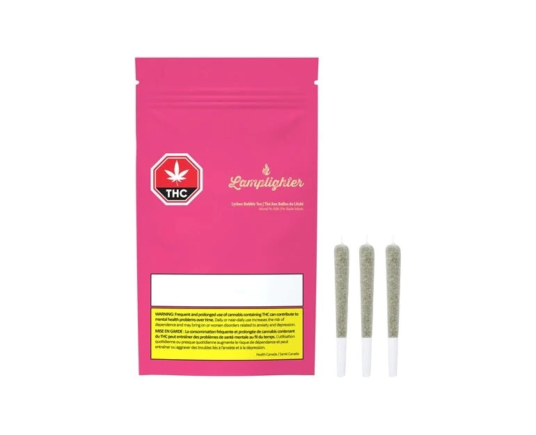 LAMPLIGHTER INFUSED PRE-ROLLS : LYCHEE BUBBLE TEA INFUSED PRE-ROLLS (CAKE #9) - LYCHEE BUBBLE TEA INFUSED PRE-ROLLS (CAKE #9) (3 X .5G)