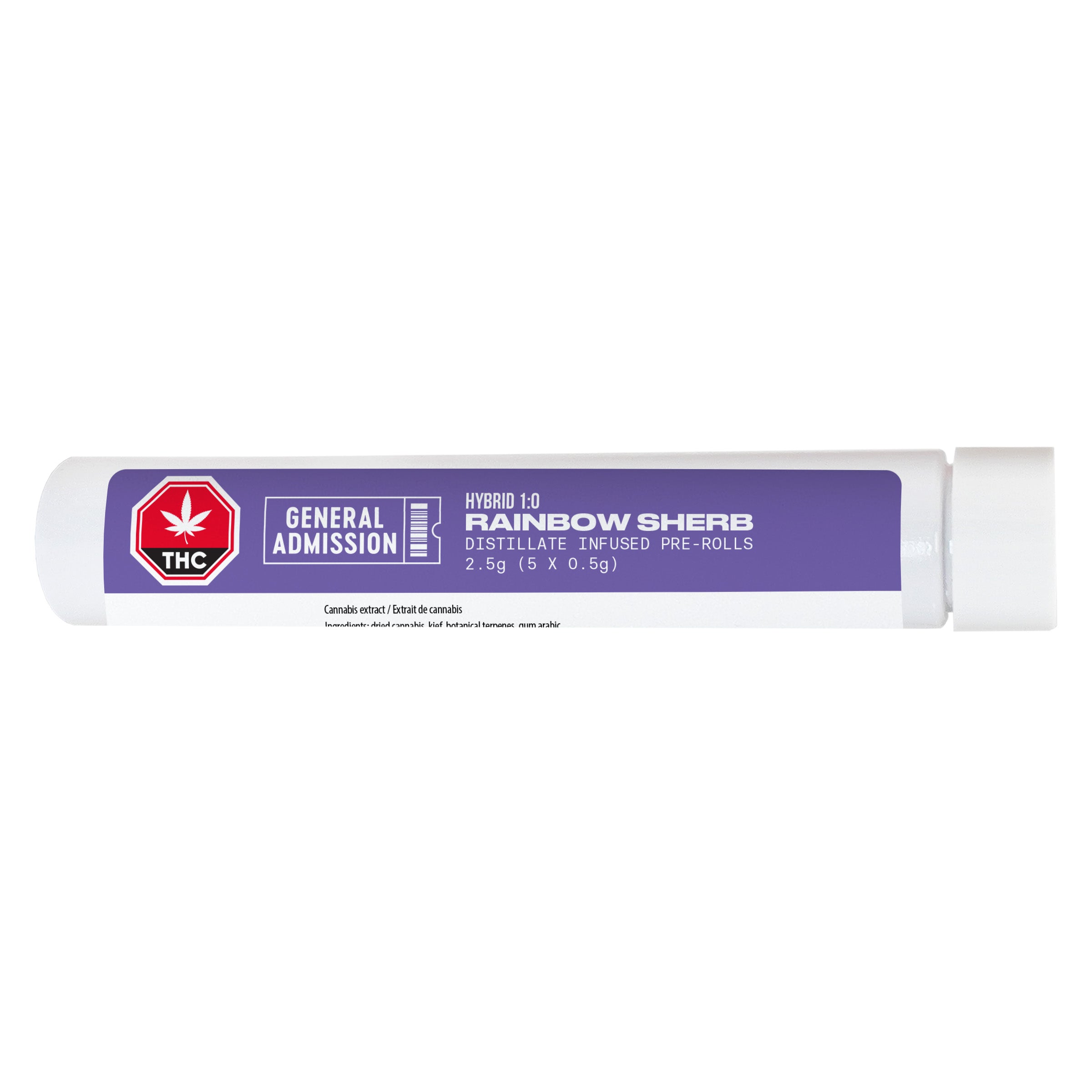 General Admission : Rainbow Sherb Distillate Infused Pre-Rolls (5x0.5g)
