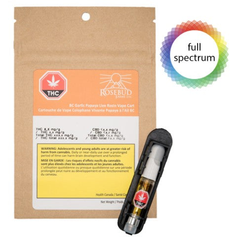 Rosebud Cannabis Farms : BC Garlic Papaya Live Rosin Vape Cartridge (1g)